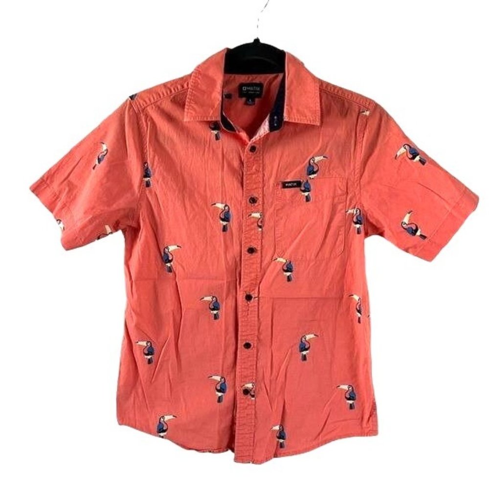 Matix Boys Orange Toucan Short Sleeve Button Up Shirt, Sz Large